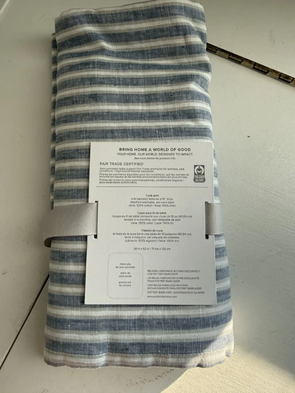 NWT Pottery Barn Baby Montauk Belgian Linen Crib Skirt Blue Striped [jb]